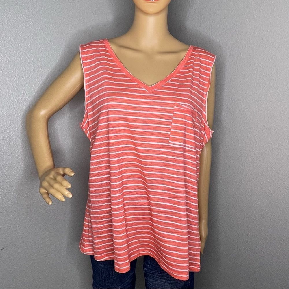 Dept 222 Sleeveless Striped Blouse  Coral and White Size X-Large
